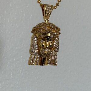 Diamond Encrusted Micro Gold Jesus Piece Pendant Necklace